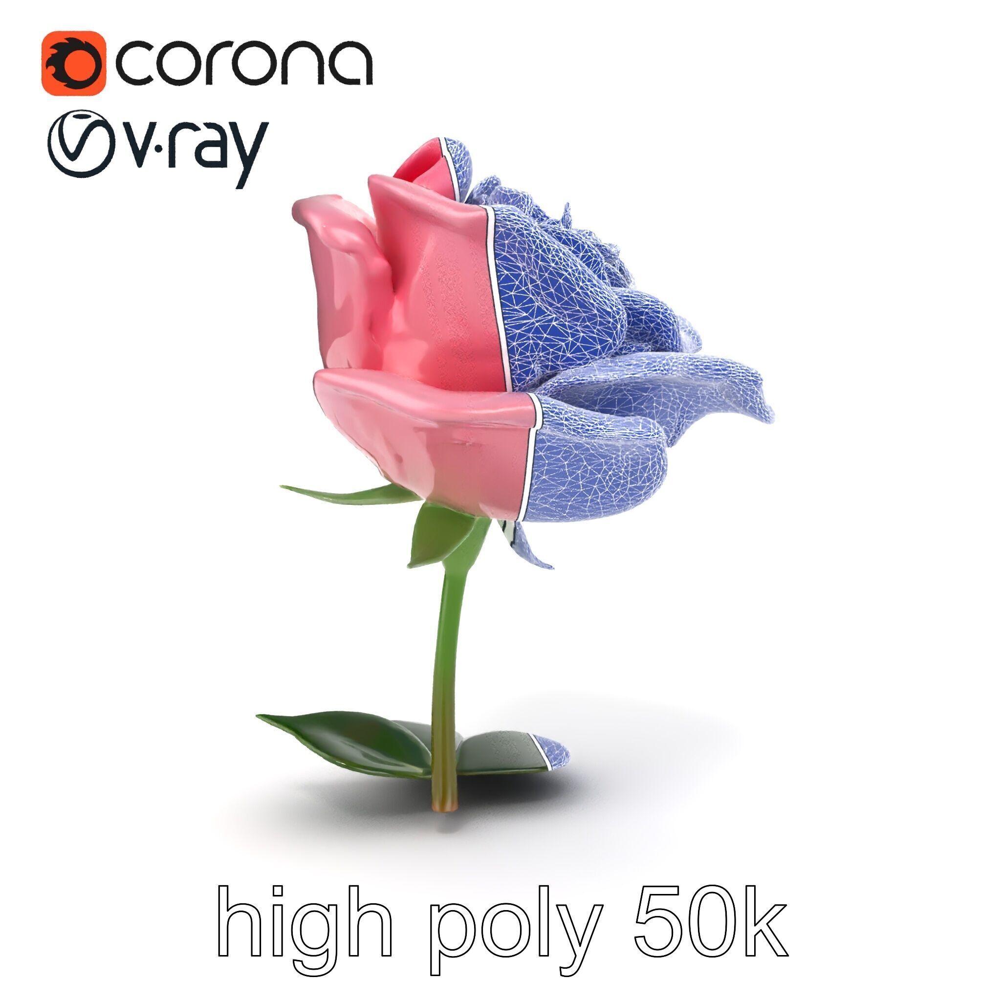 Rosa Damascena Pink Rose model pack Low-poly 3D model_30