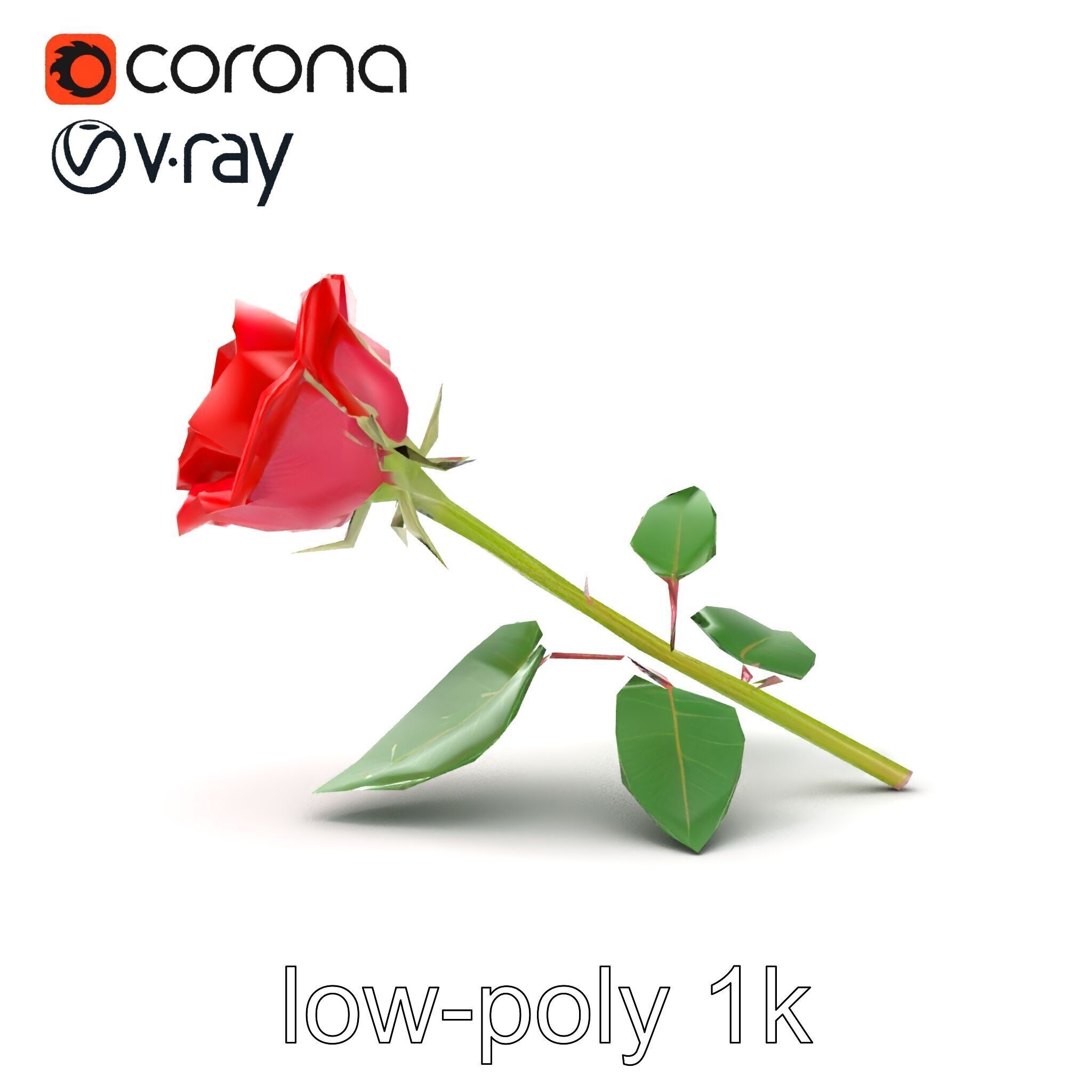 Rosa Gallica Red Rose Velvety Flower model pack Low-poly 3D model_20