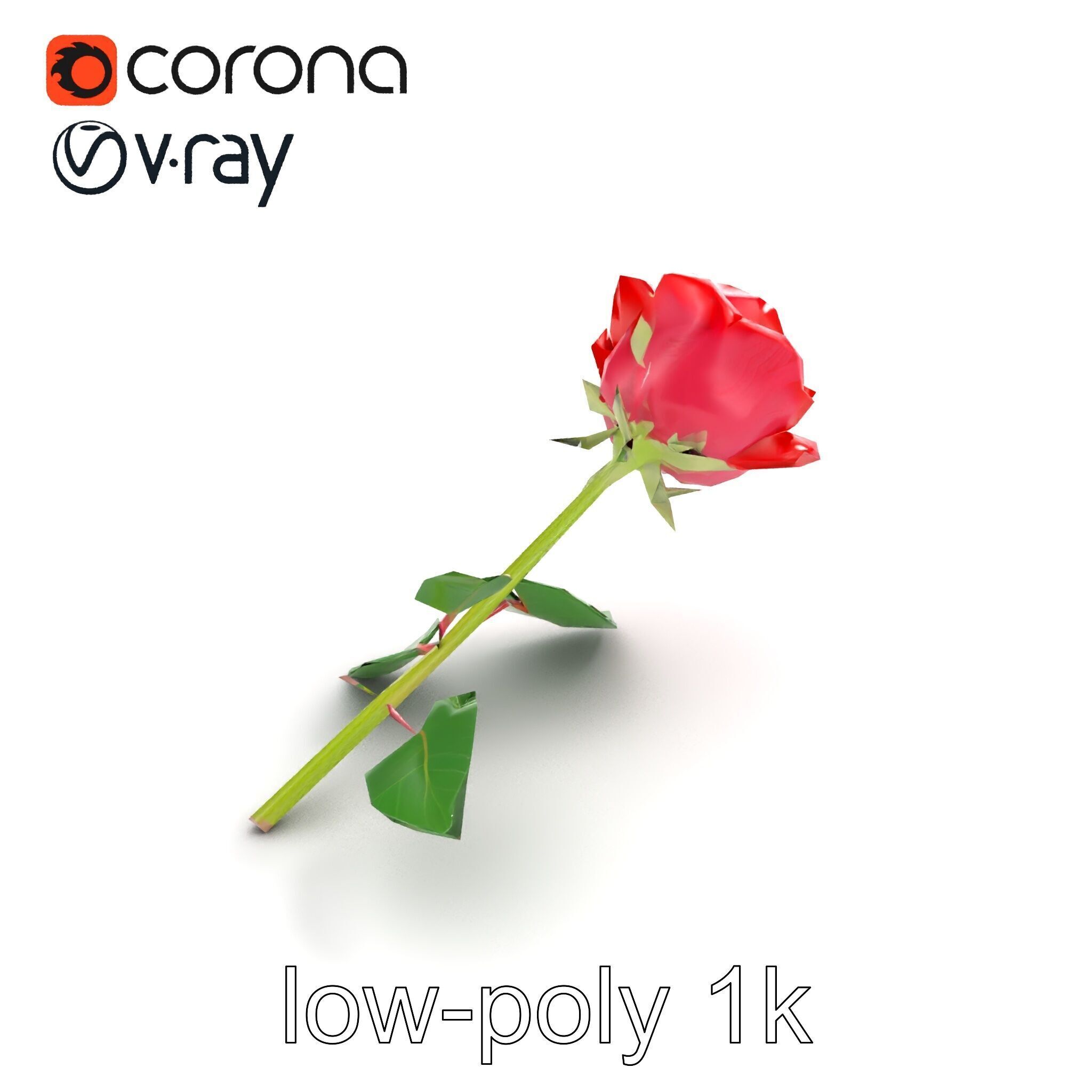 Rosa Gallica Red Rose Velvety Flower model pack Low-poly 3D model_8