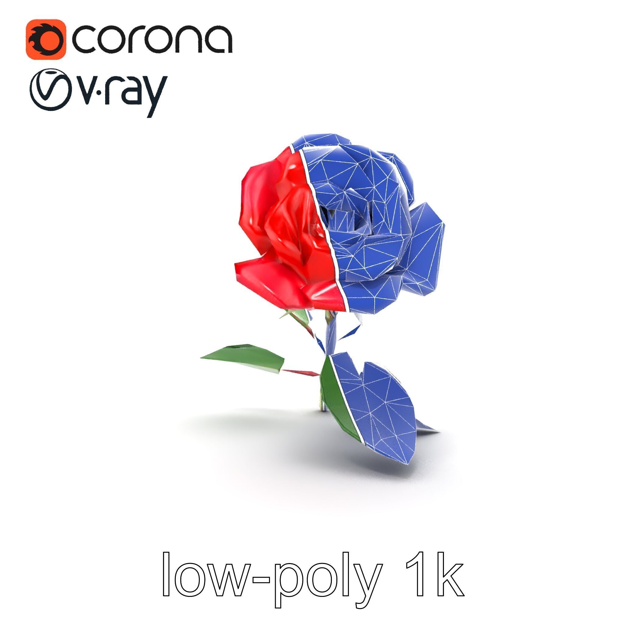 Rosa Gallica Red Rose Velvety Flower model pack Low-poly 3D model_23