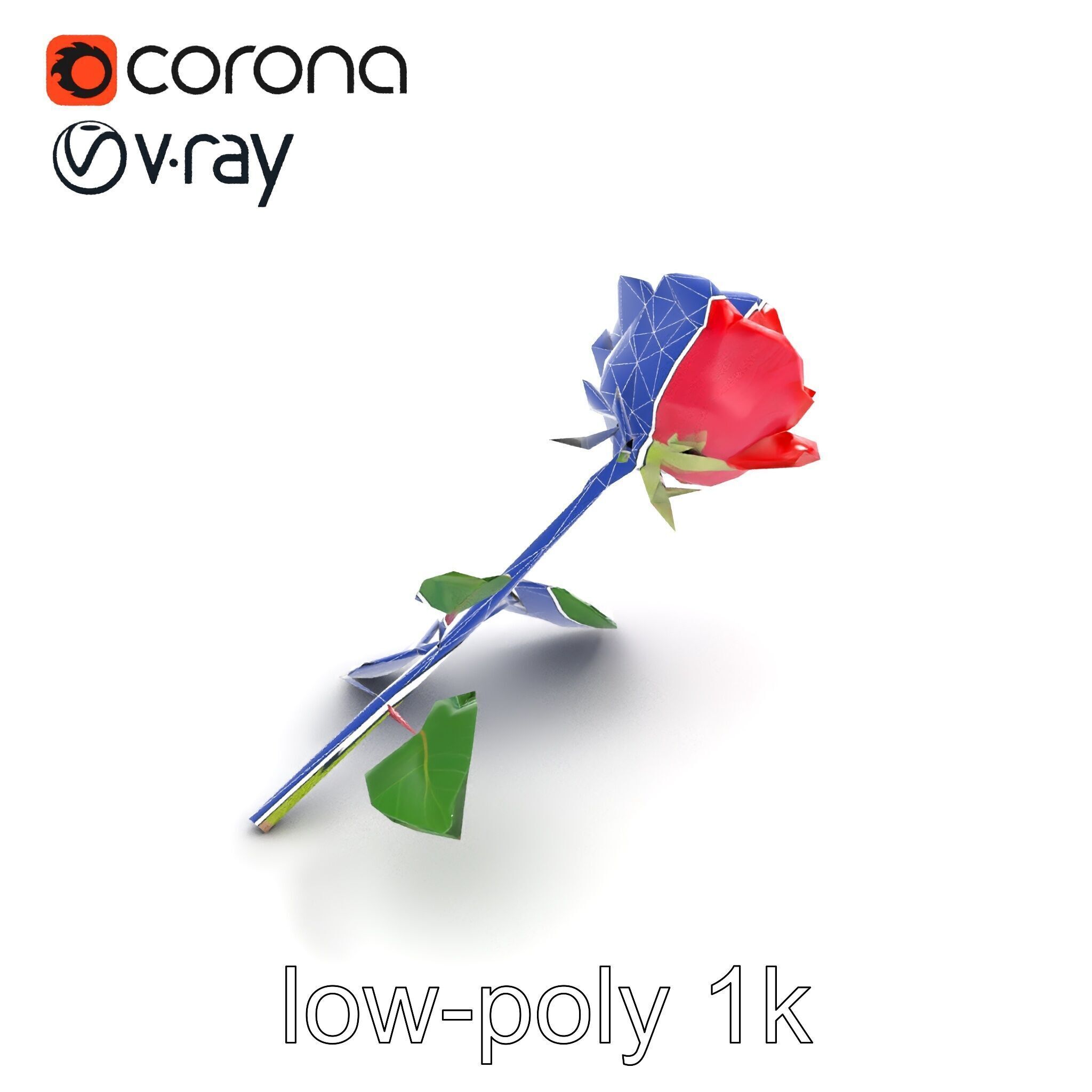 Rosa Gallica Red Rose Velvety Flower model pack Low-poly 3D model_24
