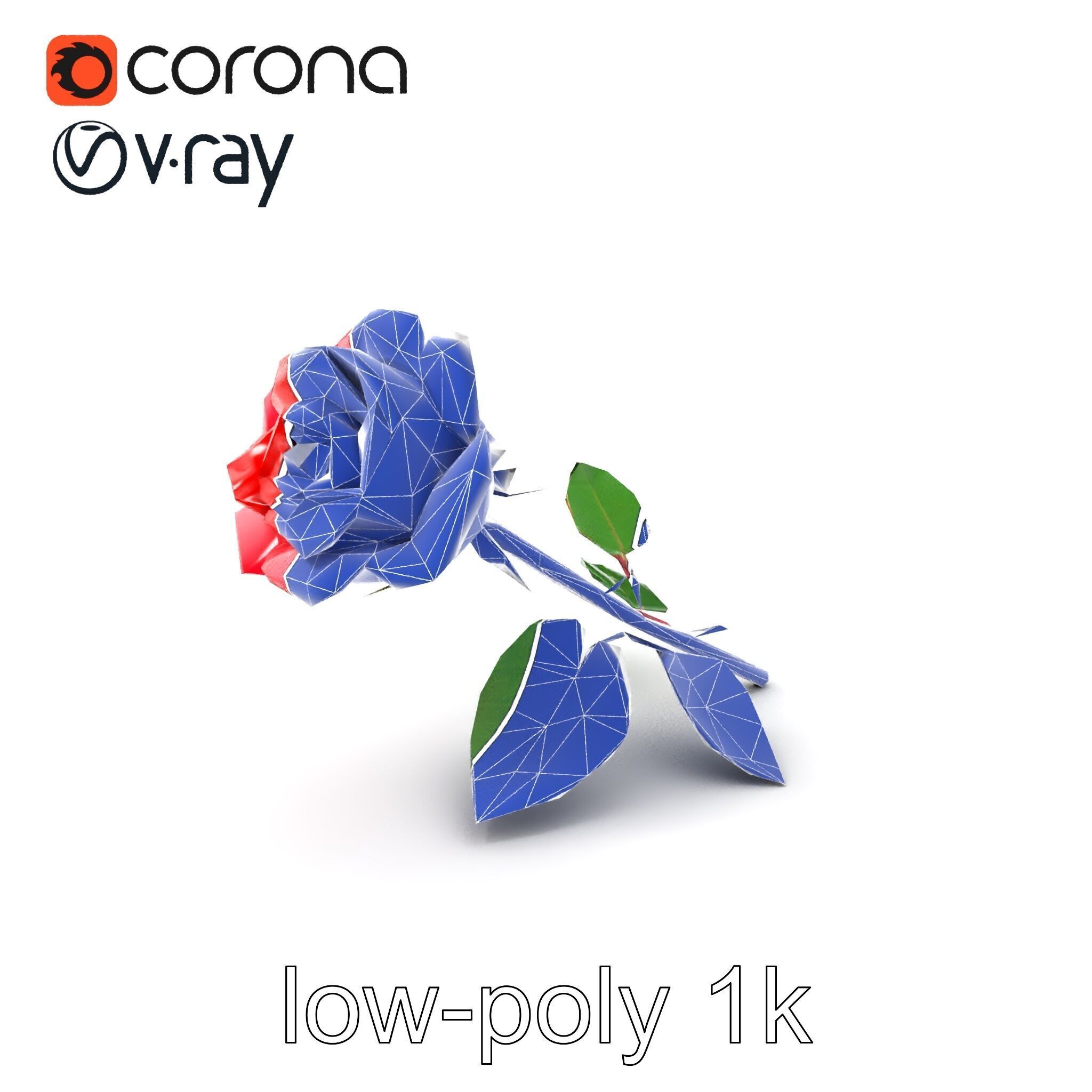 Rosa Gallica Red Rose Velvety Flower model pack Low-poly 3D model_6