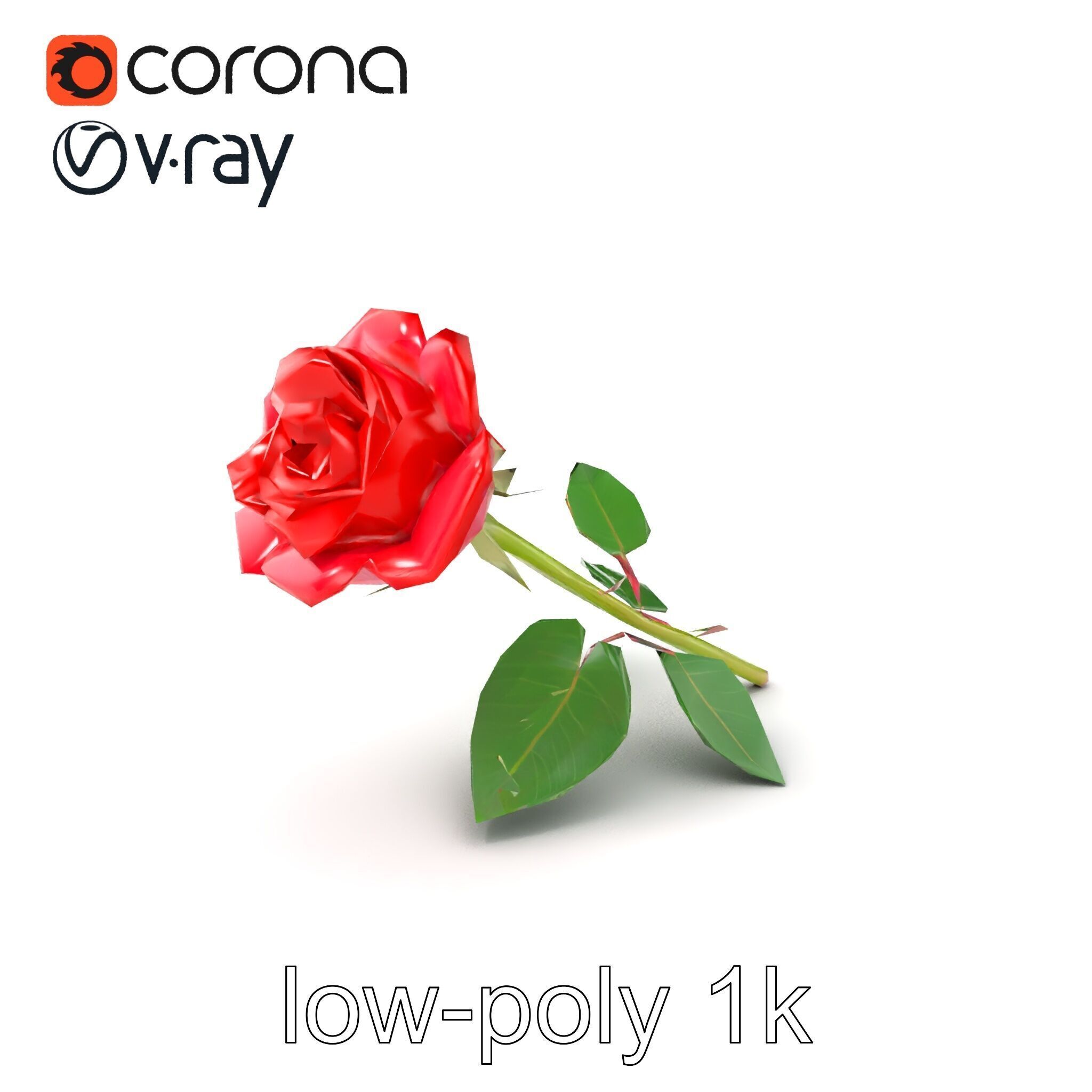 Rosa Gallica Red Rose Velvety Flower model pack Low-poly 3D model_4