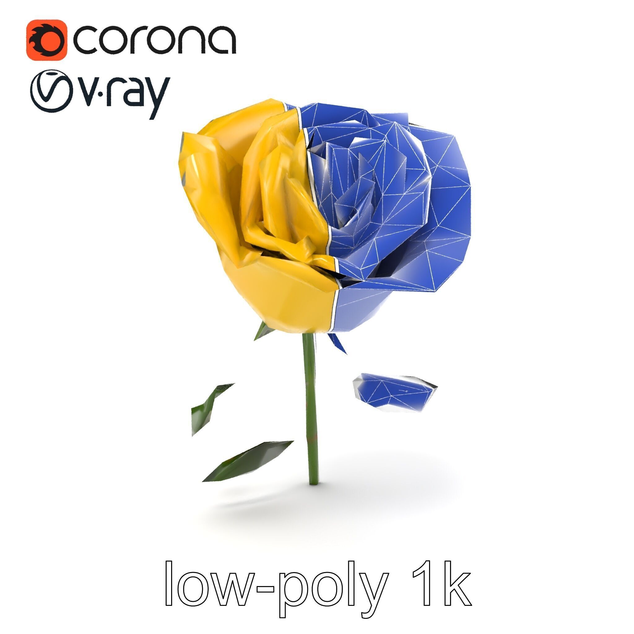 Rosa Foetida Yellow Rose Detailed Model Pack Low-poly 3D model_20