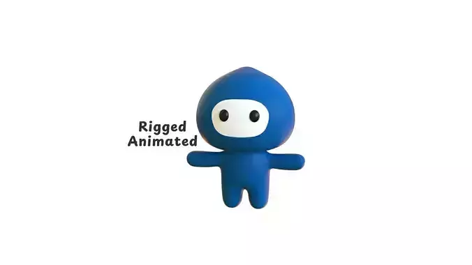 Low-Poly Character008 Blue Guy Mascot Animated  Low-poly 3D model