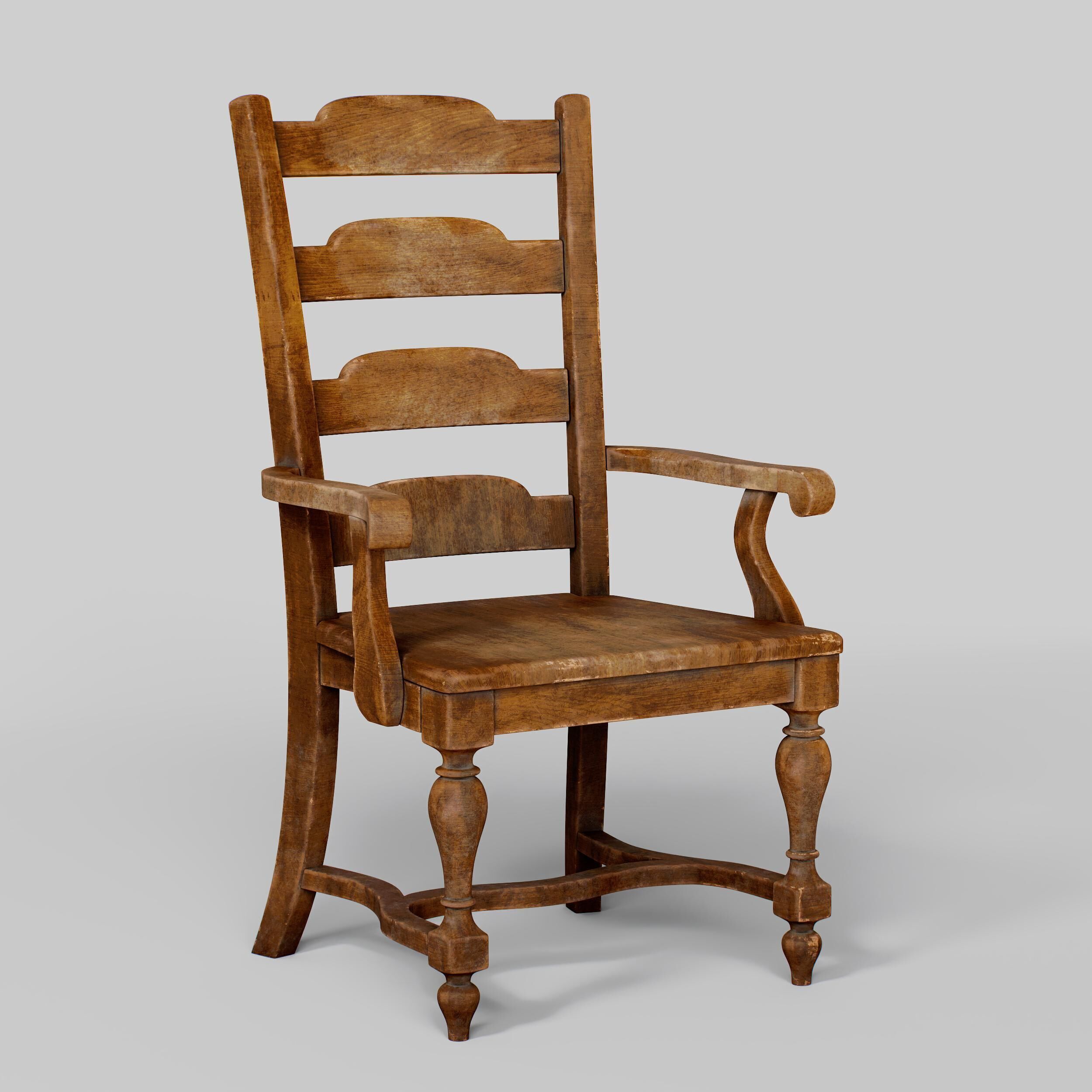 Old Wooden Chair  3D model_7