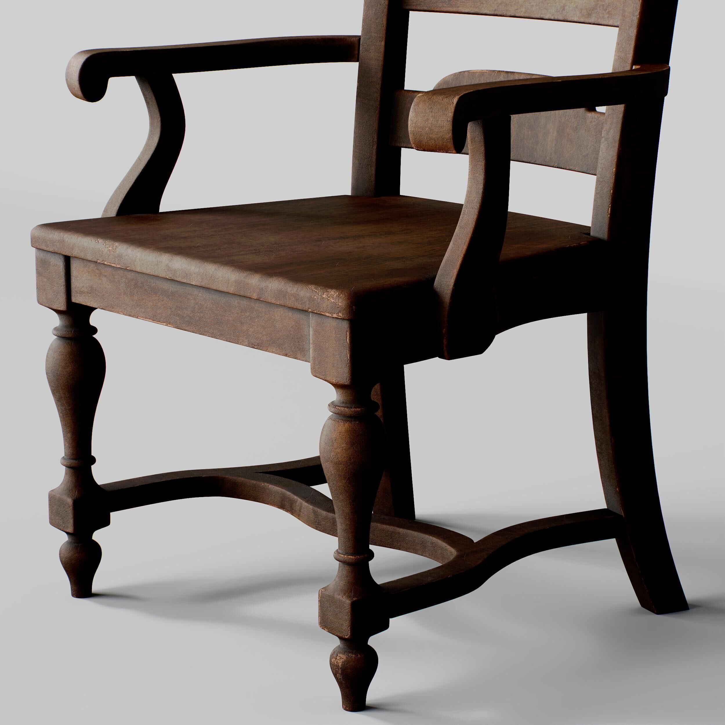 Old Wooden Chair  3D model_3