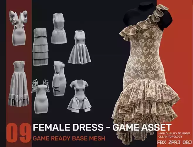 09 Female Dress Collection 3D Model