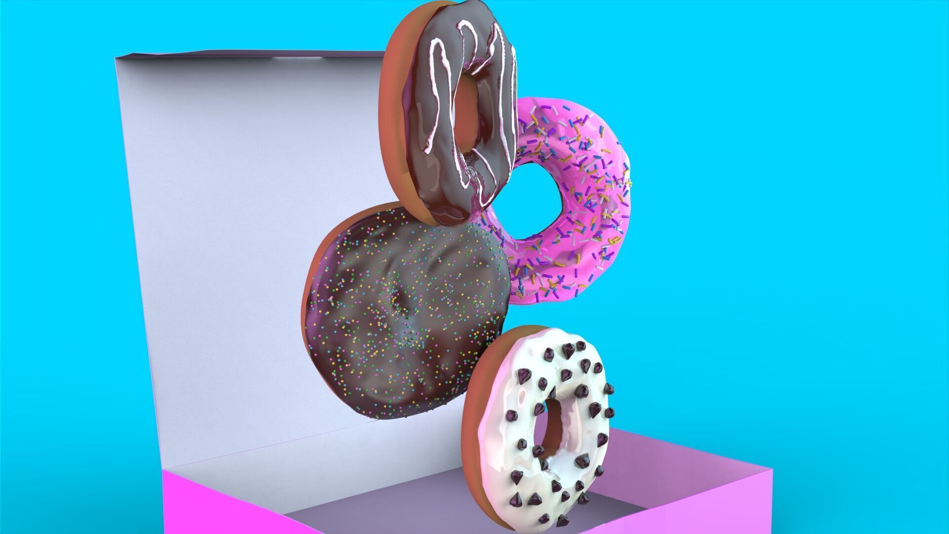Donut Box 3D Model High Quality CGI Asset 3D model_2
