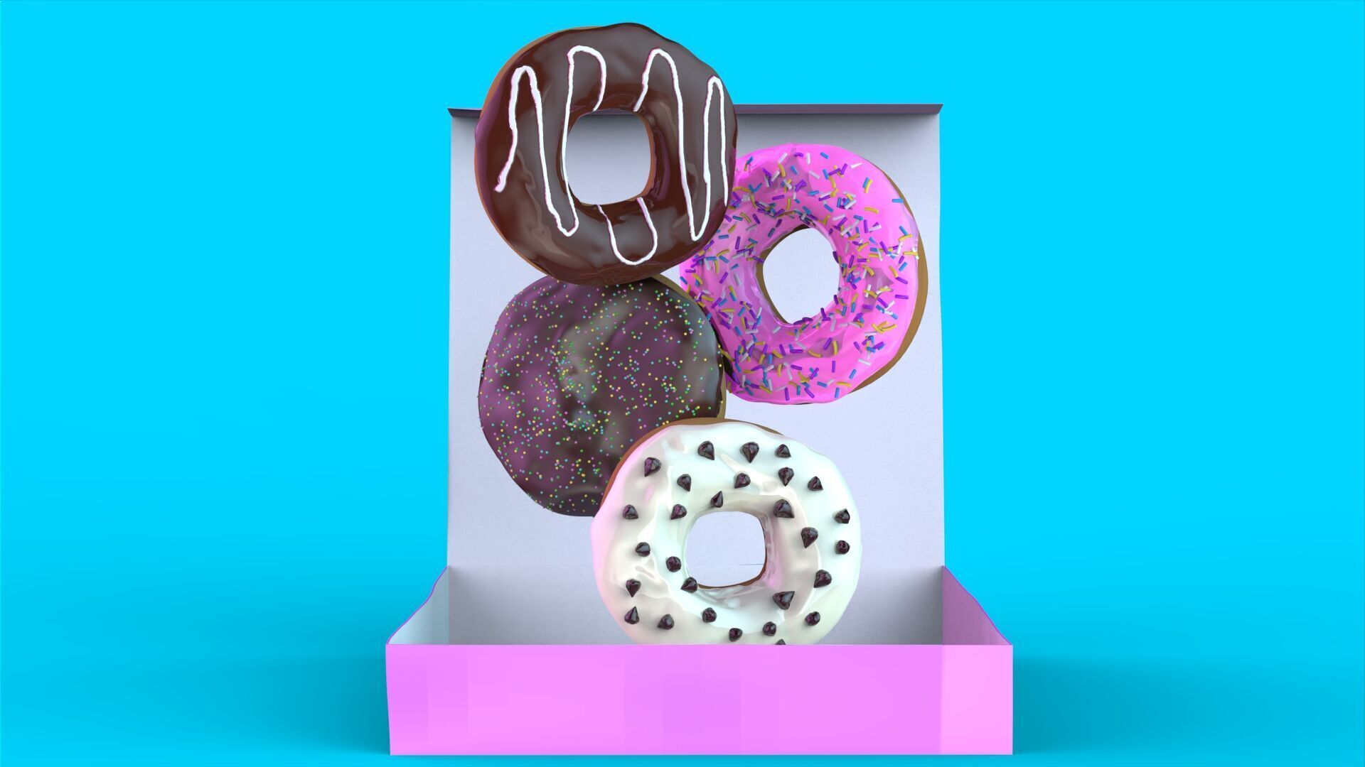 Donut Box 3D Model High Quality CGI Asset 3D model_1