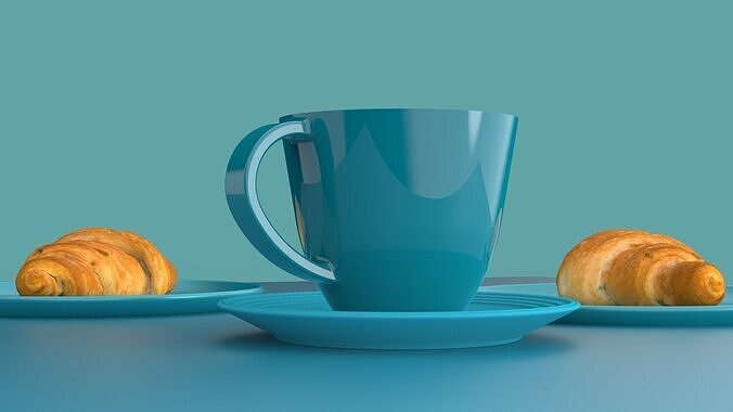 Realistic Croissant and Coffee Set Low-poly 3D model 5
