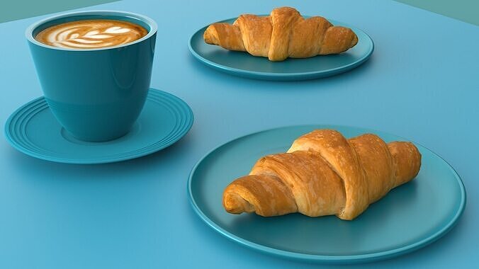 Realistic Croissant and Coffee Set Low-poly 3D model 6