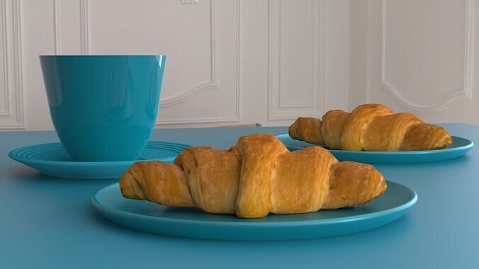 Realistic Croissant and Coffee Set Low-poly 3D model 3