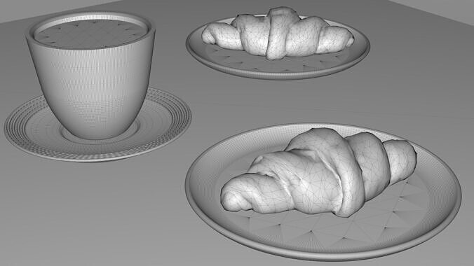 Realistic Croissant and Coffee Set Low-poly 3D model 7