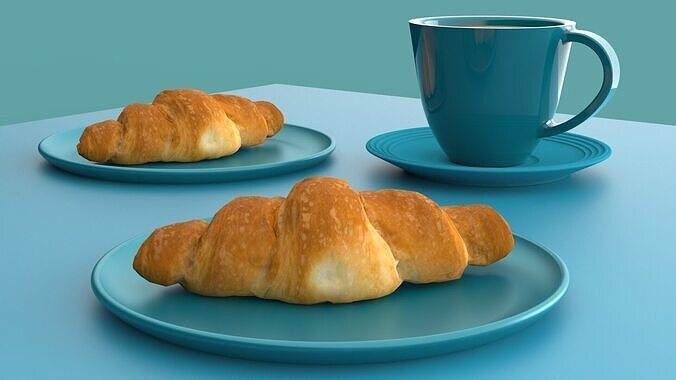Realistic Croissant and Coffee Set Low-poly 3D model 4
