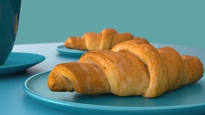 Realistic Croissant and Coffee Set Low-poly 3D model 2
