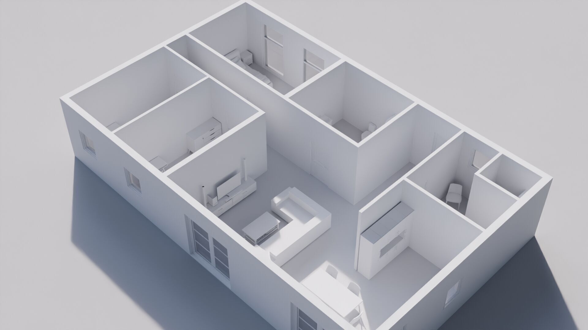 Low-Poly Interior Blockout Layout-Space Planning Model Low-poly 3D model_1