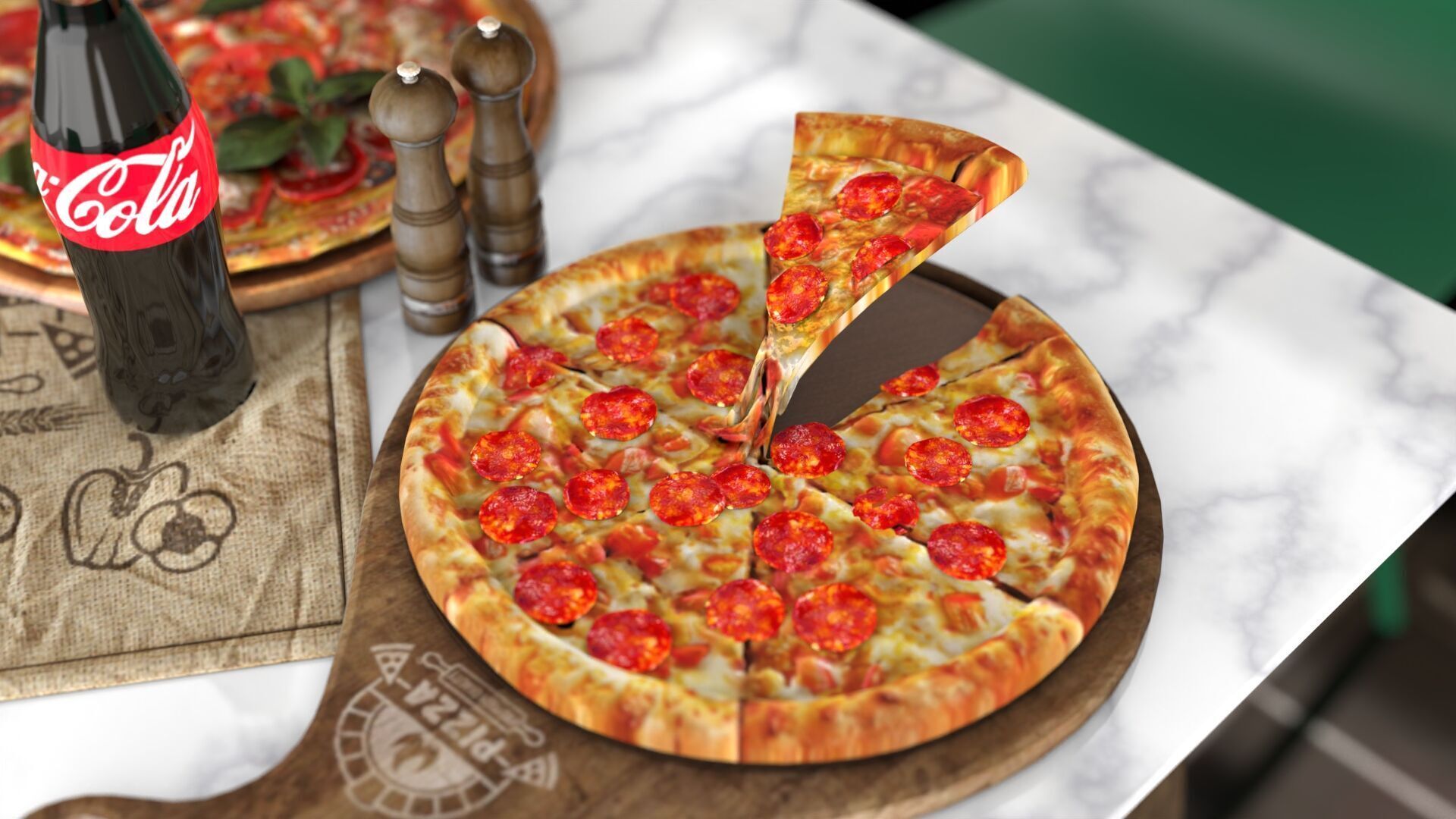 Realistic Pizza and Beverage Set  3D model_1