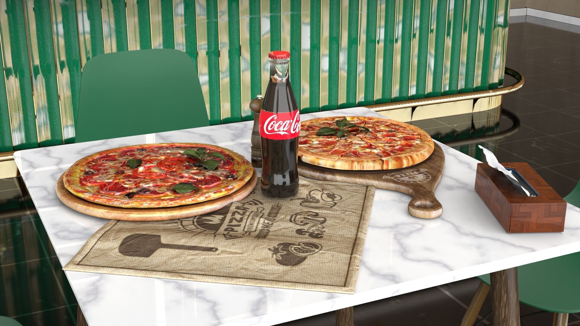 Realistic Pizza and Beverage Set  3D model_2