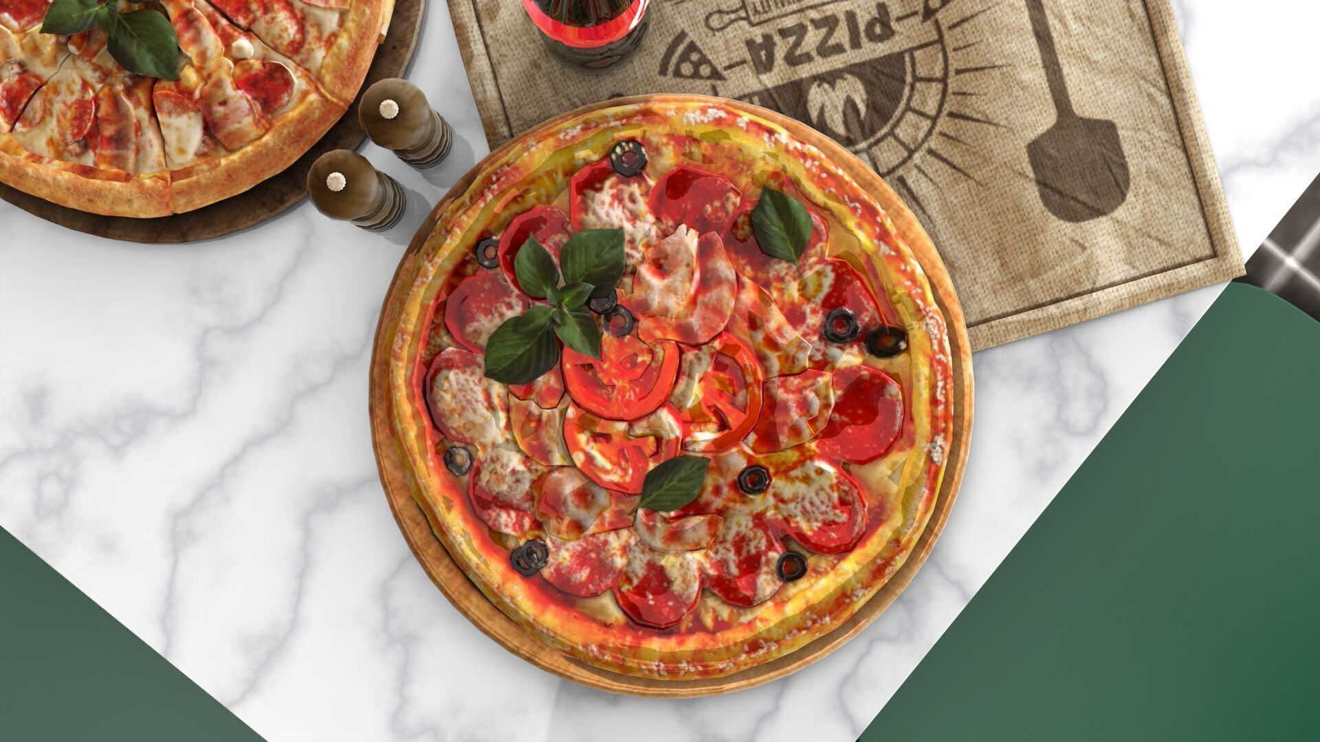 Realistic Pizza and Beverage Set  3D model_8