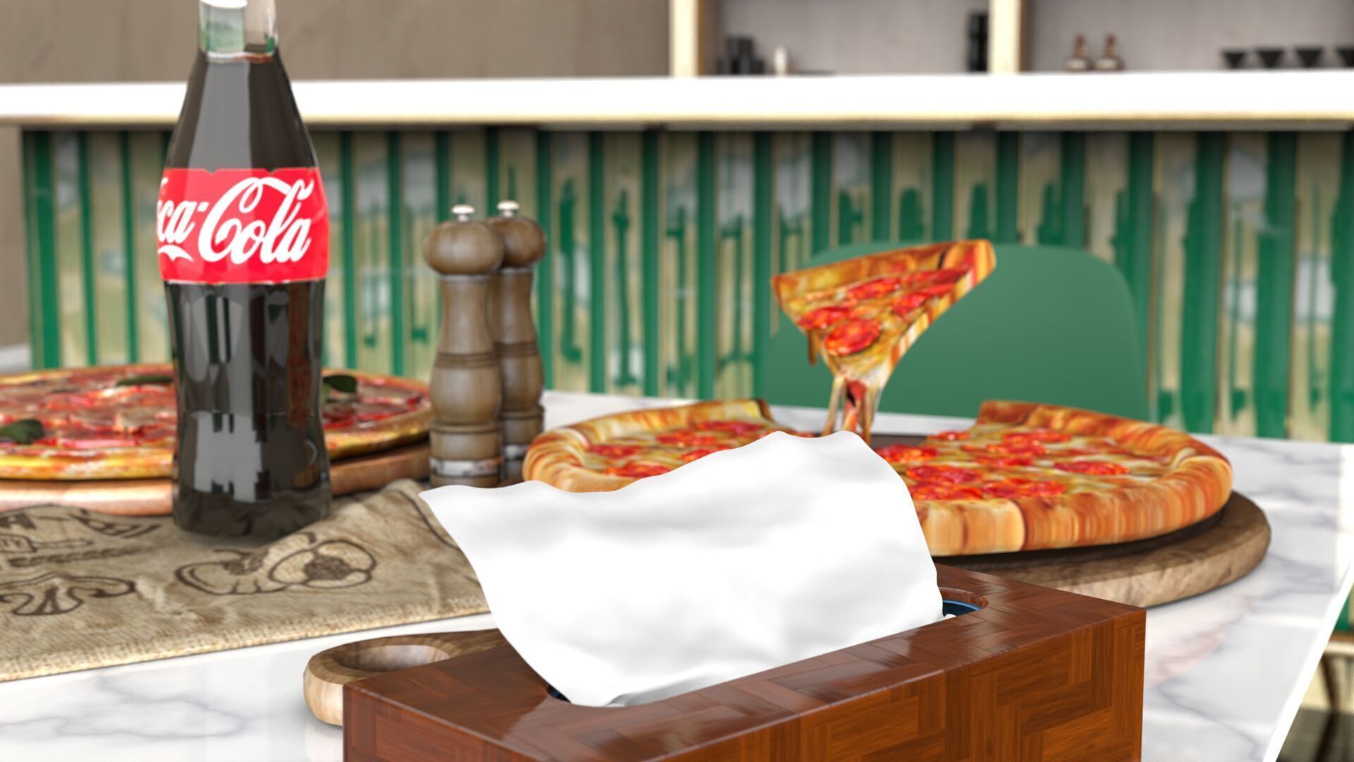 Realistic Pizza and Beverage Set  3D model_4