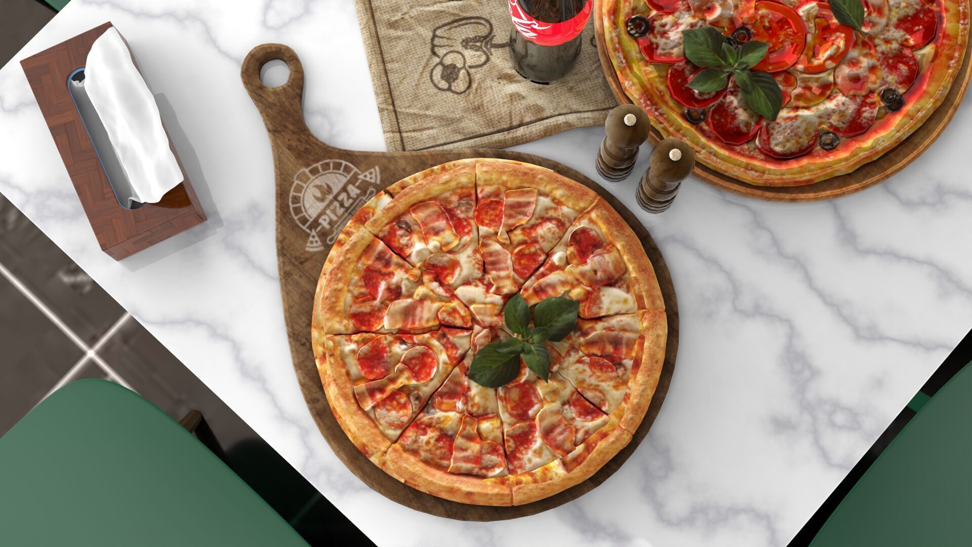 Realistic Pizza and Beverage Set  3D model_7