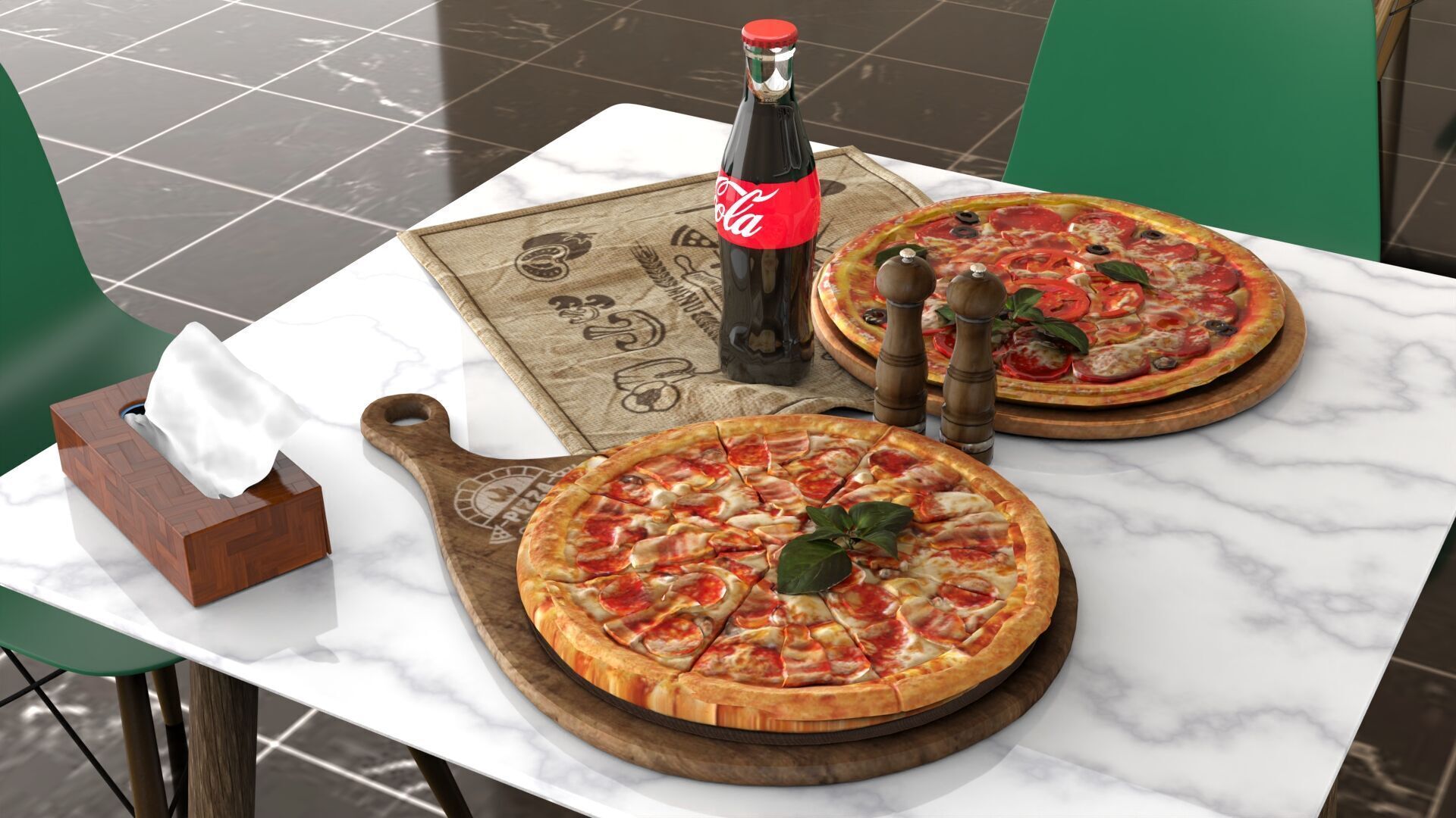 Realistic Pizza and Beverage Set  3D model_6