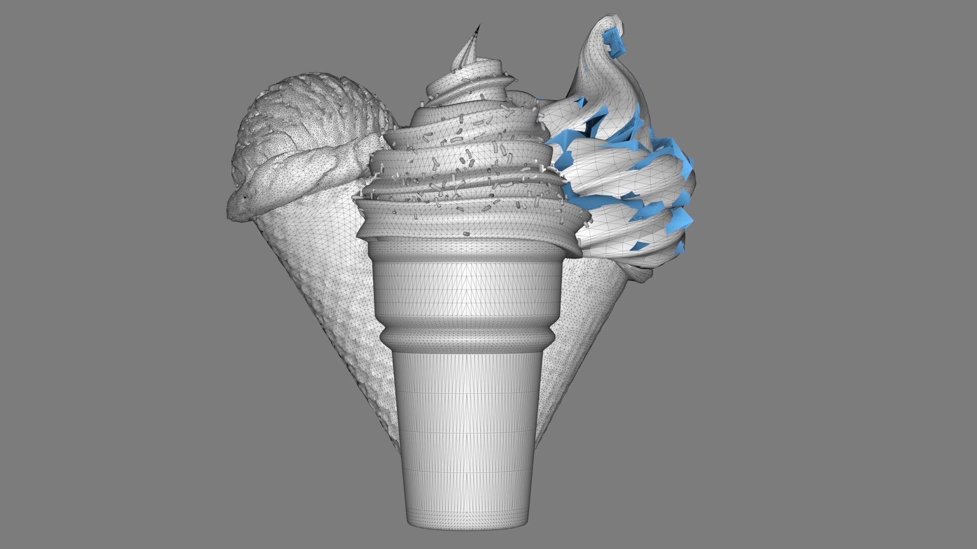 Realistic Ice Cream Cone Set Low-poly 3D model_13