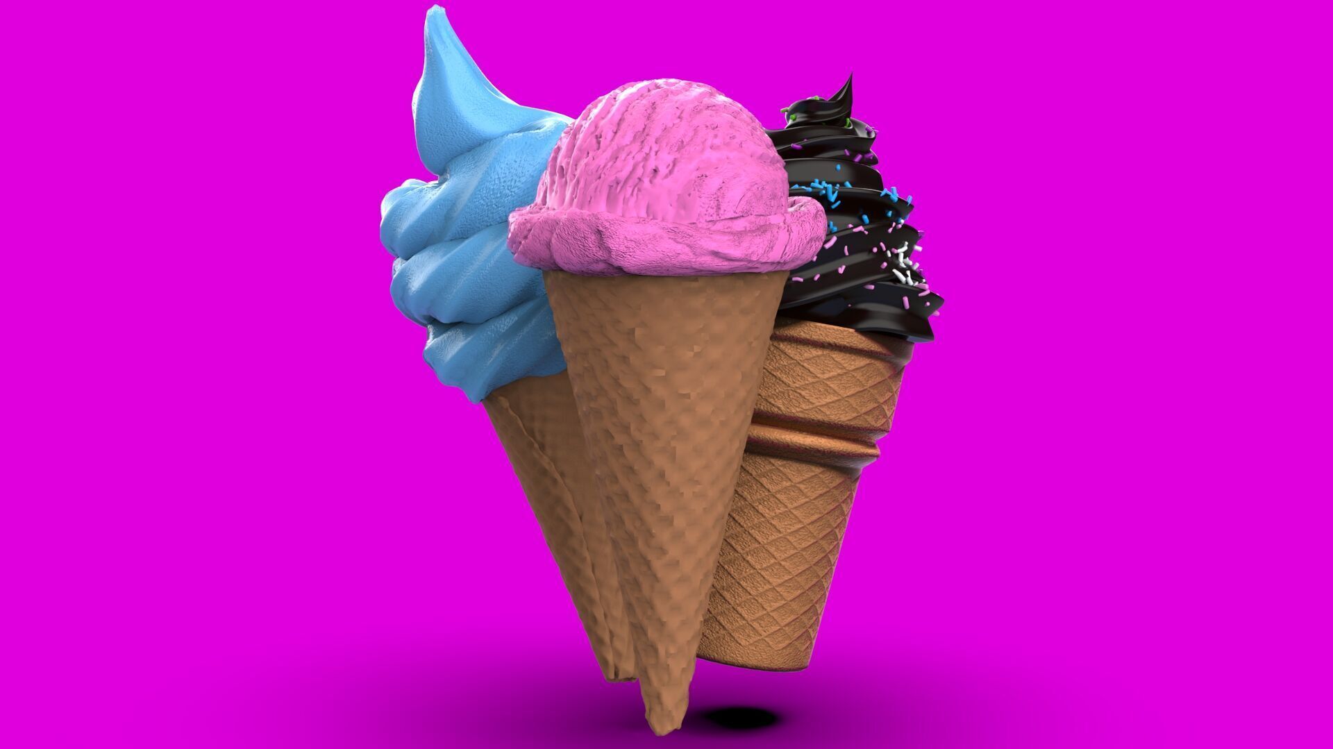 Realistic Ice Cream Cone Set Low-poly 3D model_2