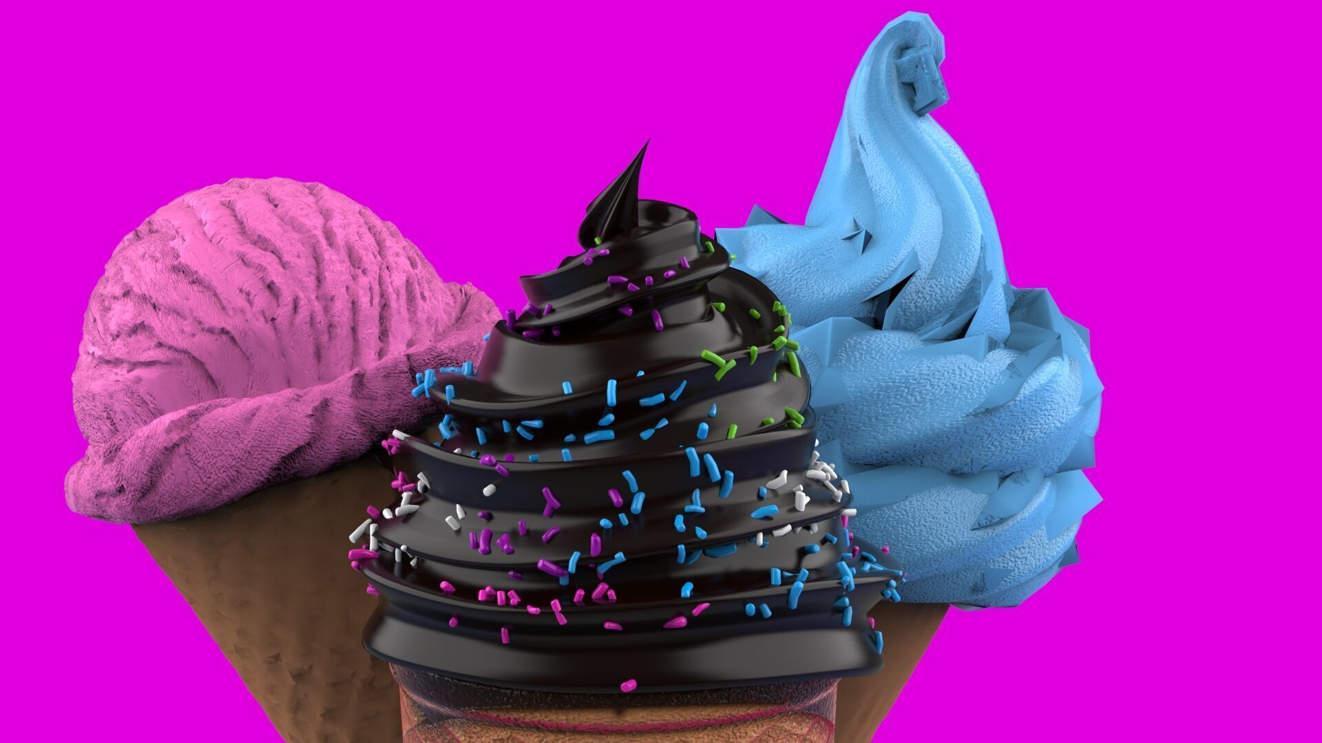 Realistic Ice Cream Cone Set Low-poly 3D model_5