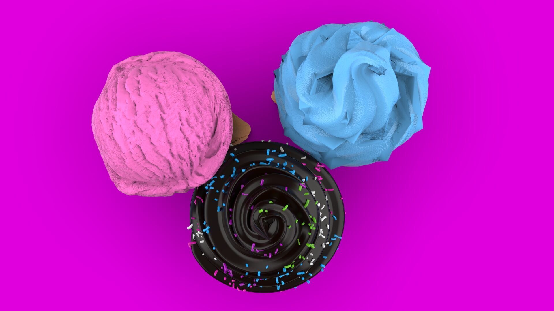 Realistic Ice Cream Cone Set Low-poly 3D model_22