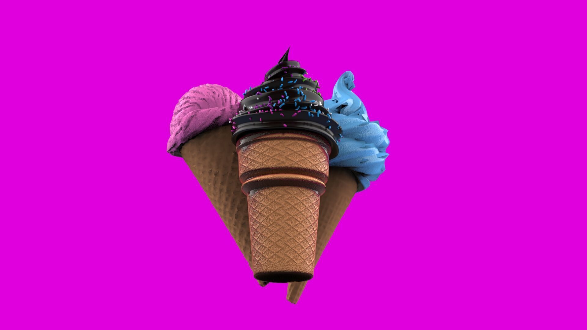 Realistic Ice Cream Cone Set Low-poly 3D model_18
