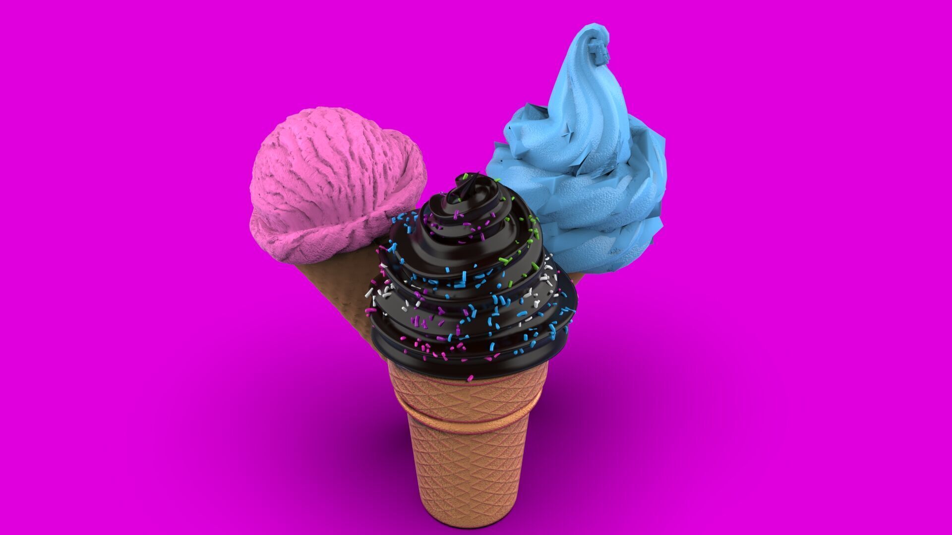 Realistic Ice Cream Cone Set Low-poly 3D model_19