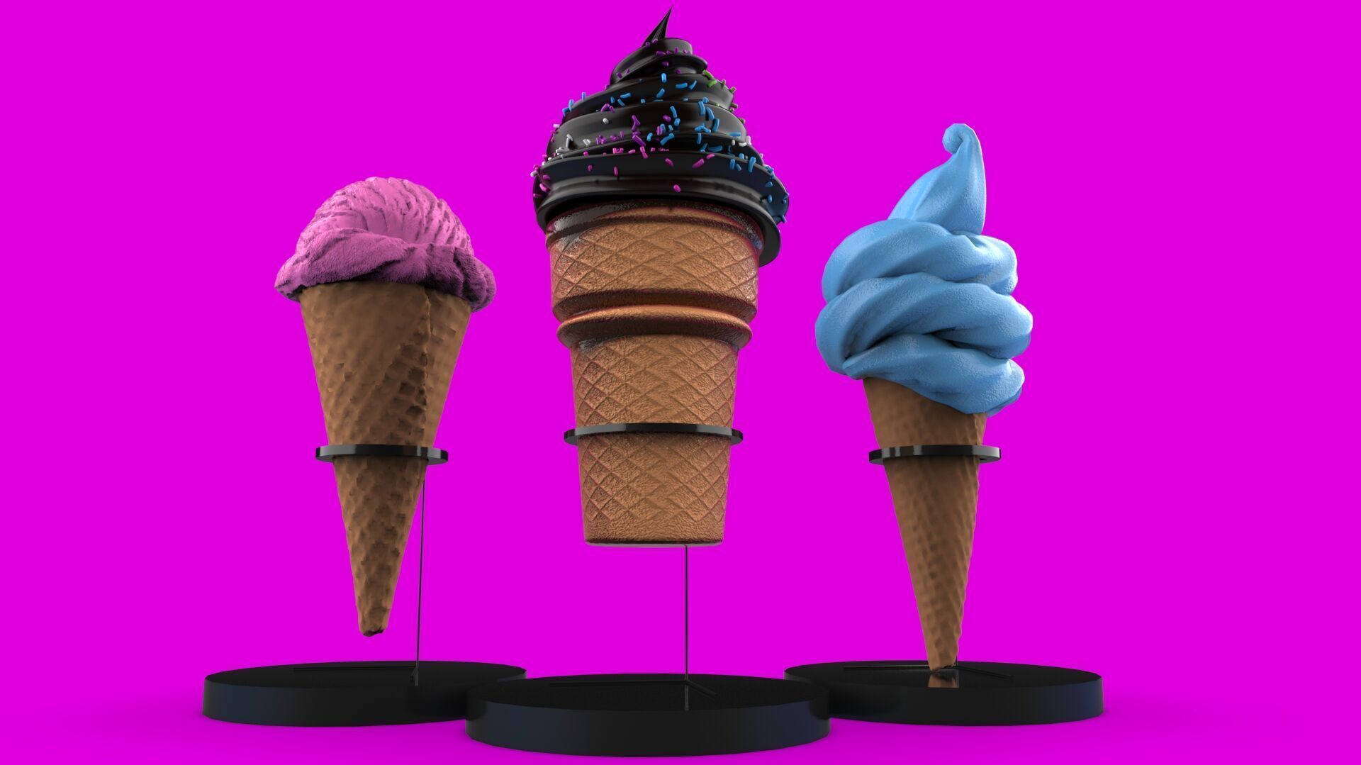 Realistic Ice Cream Cone Set Low-poly 3D model_14