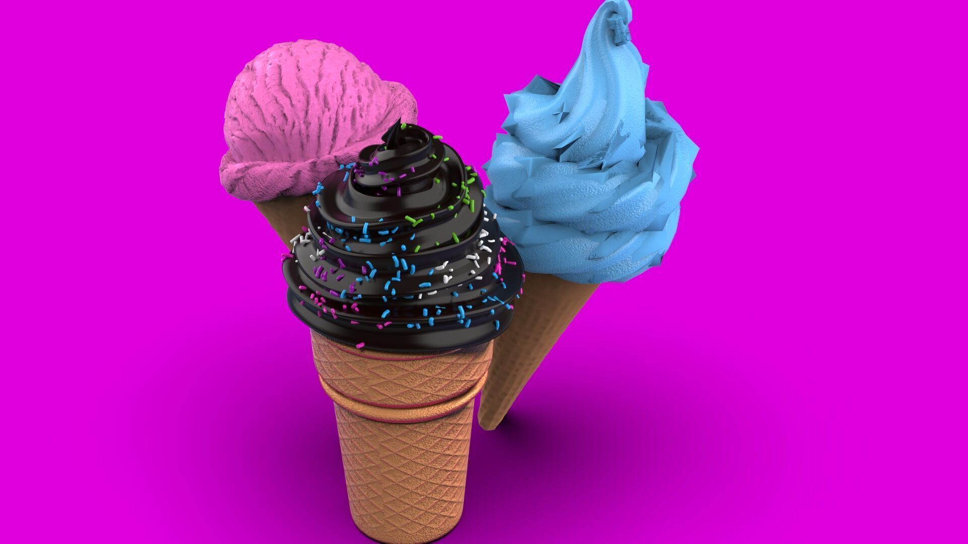 Realistic Ice Cream Cone Set Low-poly 3D model_21