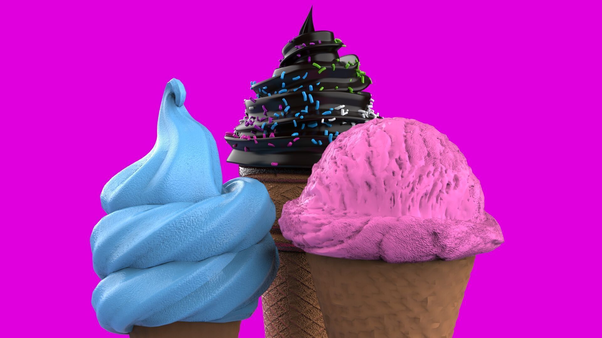 Realistic Ice Cream Cone Set Low-poly 3D model_8