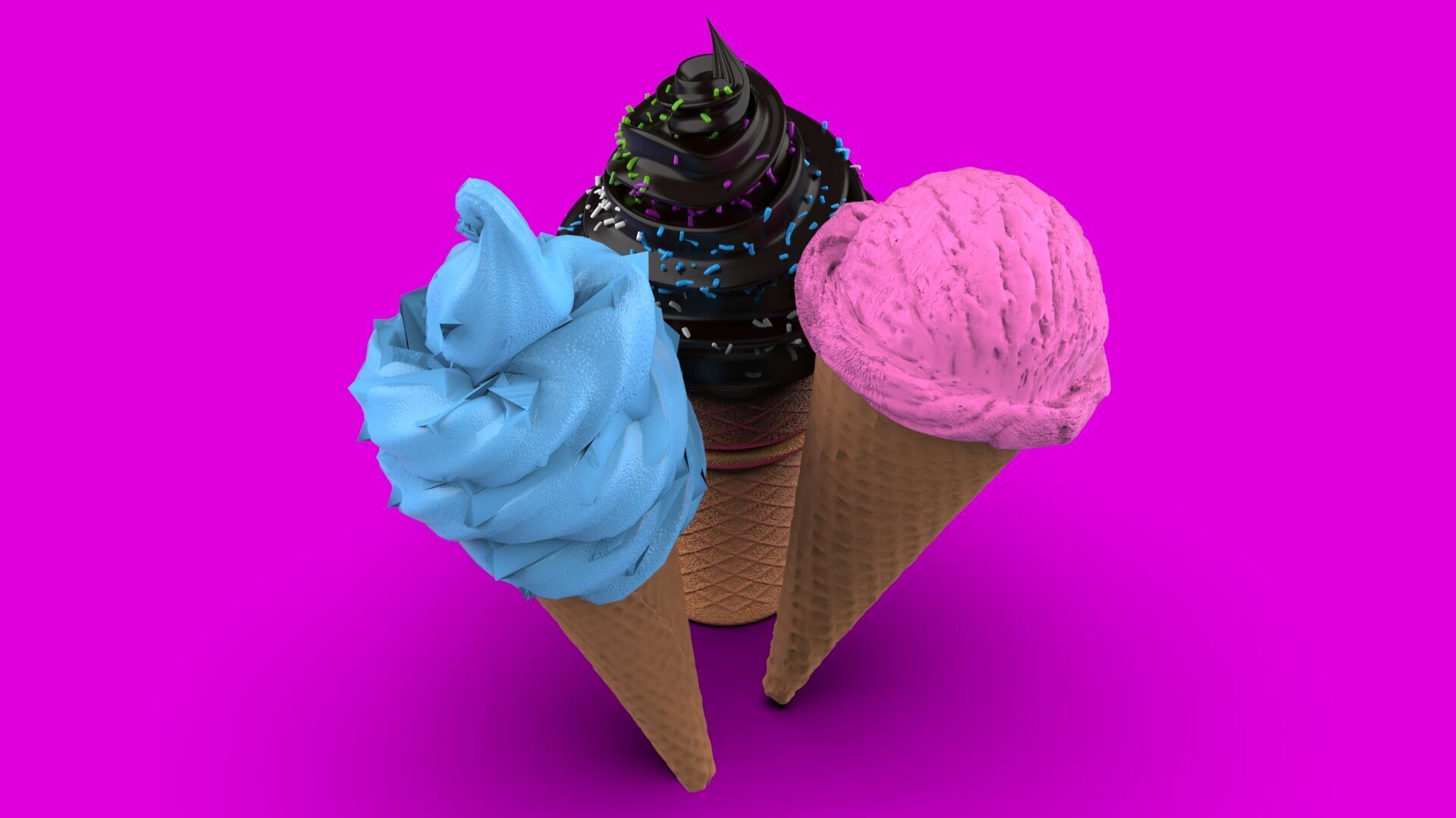 Realistic Ice Cream Cone Set Low-poly 3D model_20