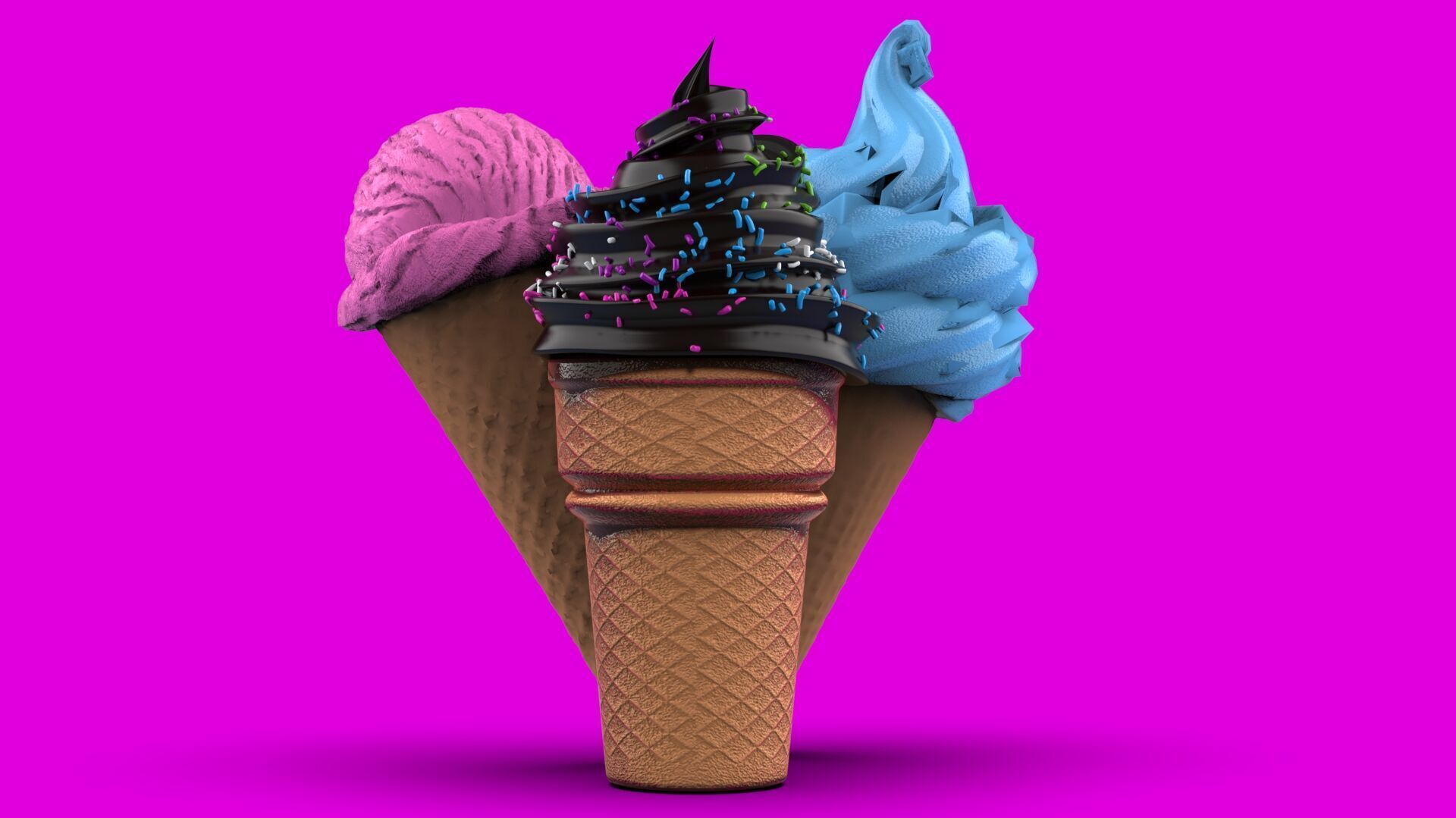 Realistic Ice Cream Cone Set Low-poly 3D model_1