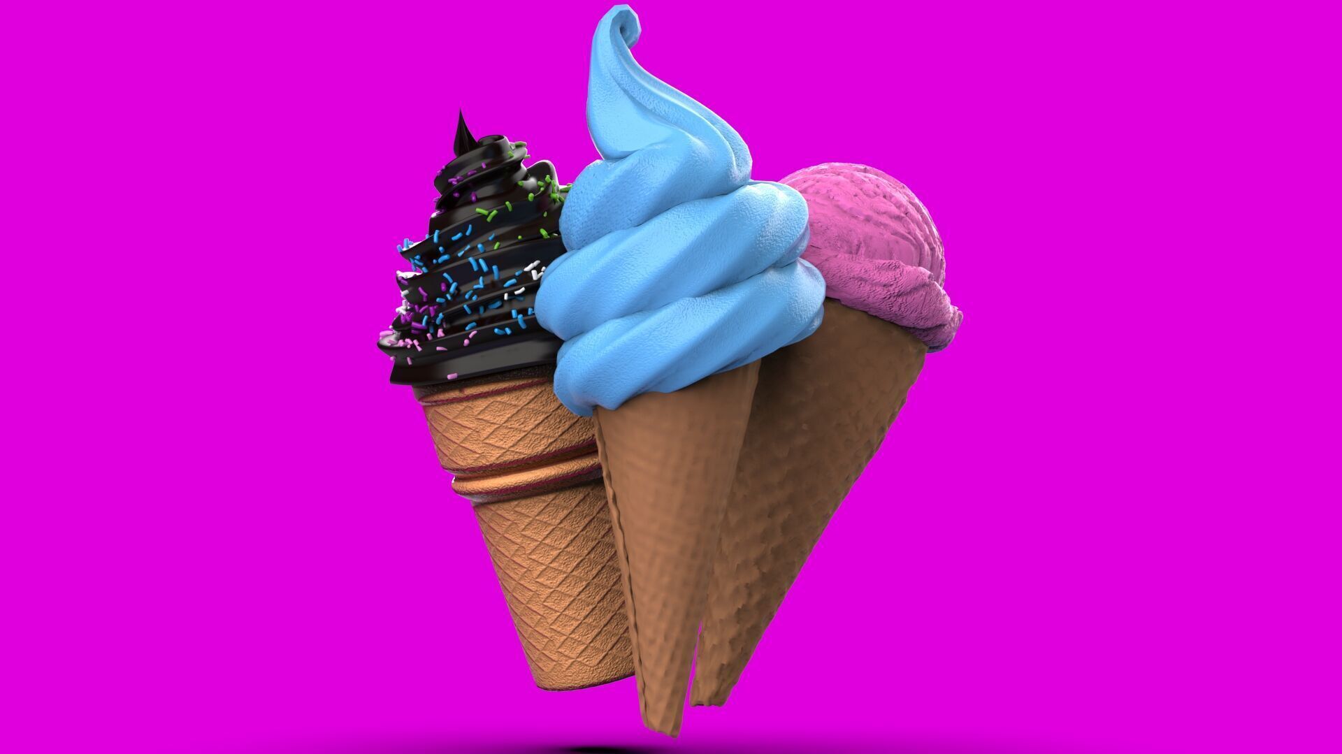Realistic Ice Cream Cone Set Low-poly 3D model_4