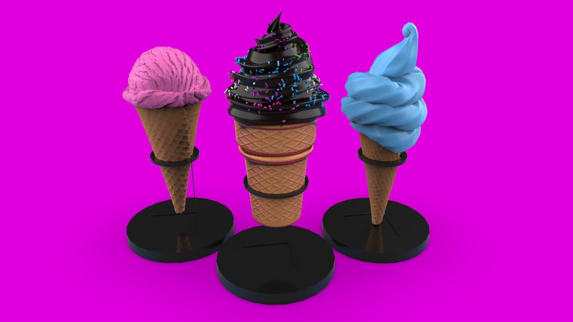 Realistic Ice Cream Cone Set Low-poly 3D model_15