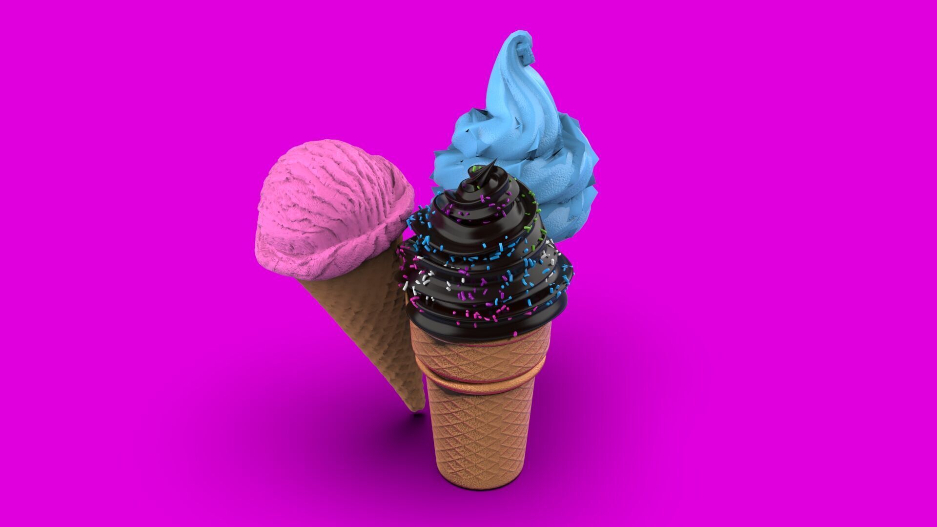 Realistic Ice Cream Cone Set Low-poly 3D model_17