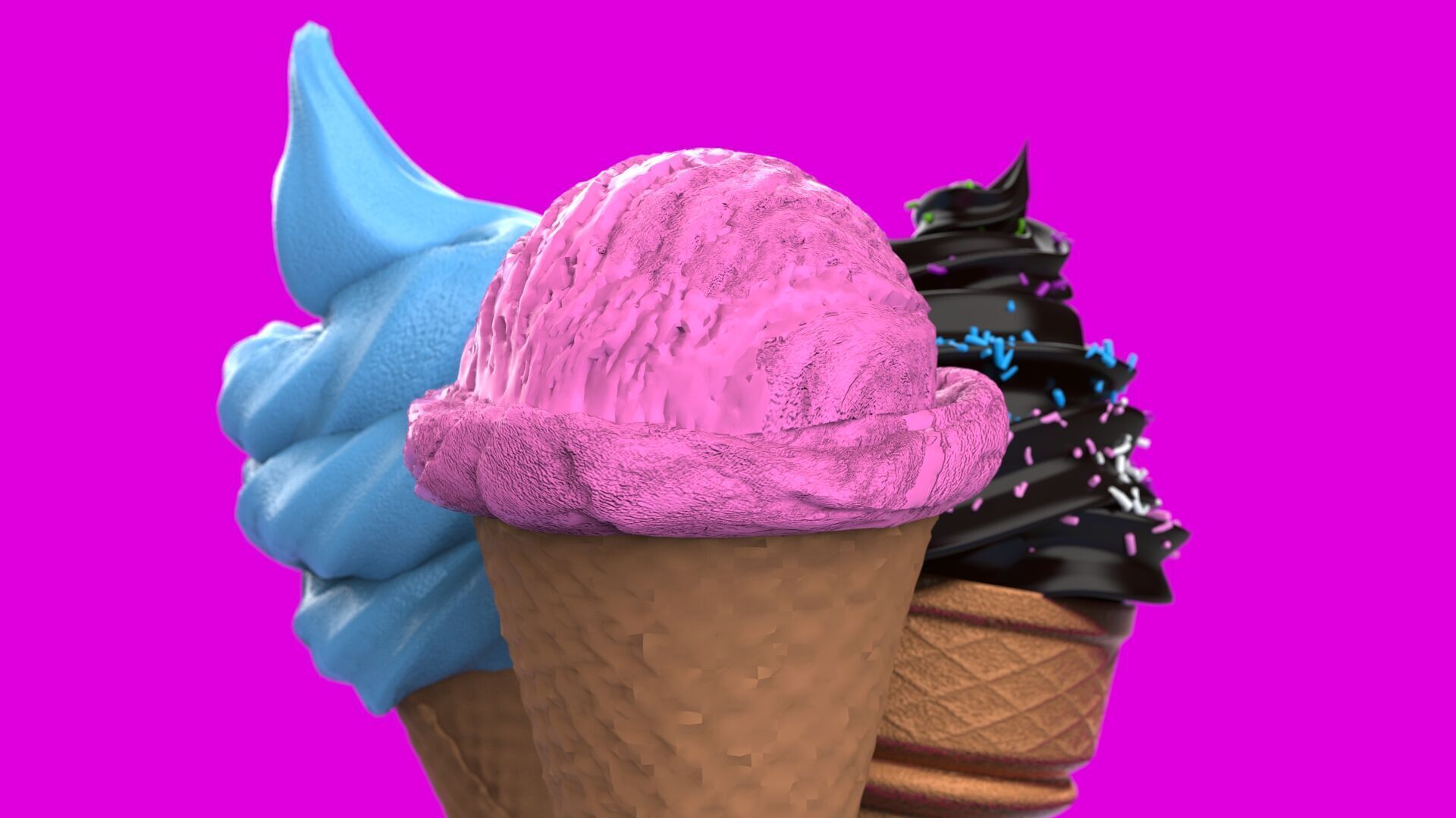 Realistic Ice Cream Cone Set Low-poly 3D model_3