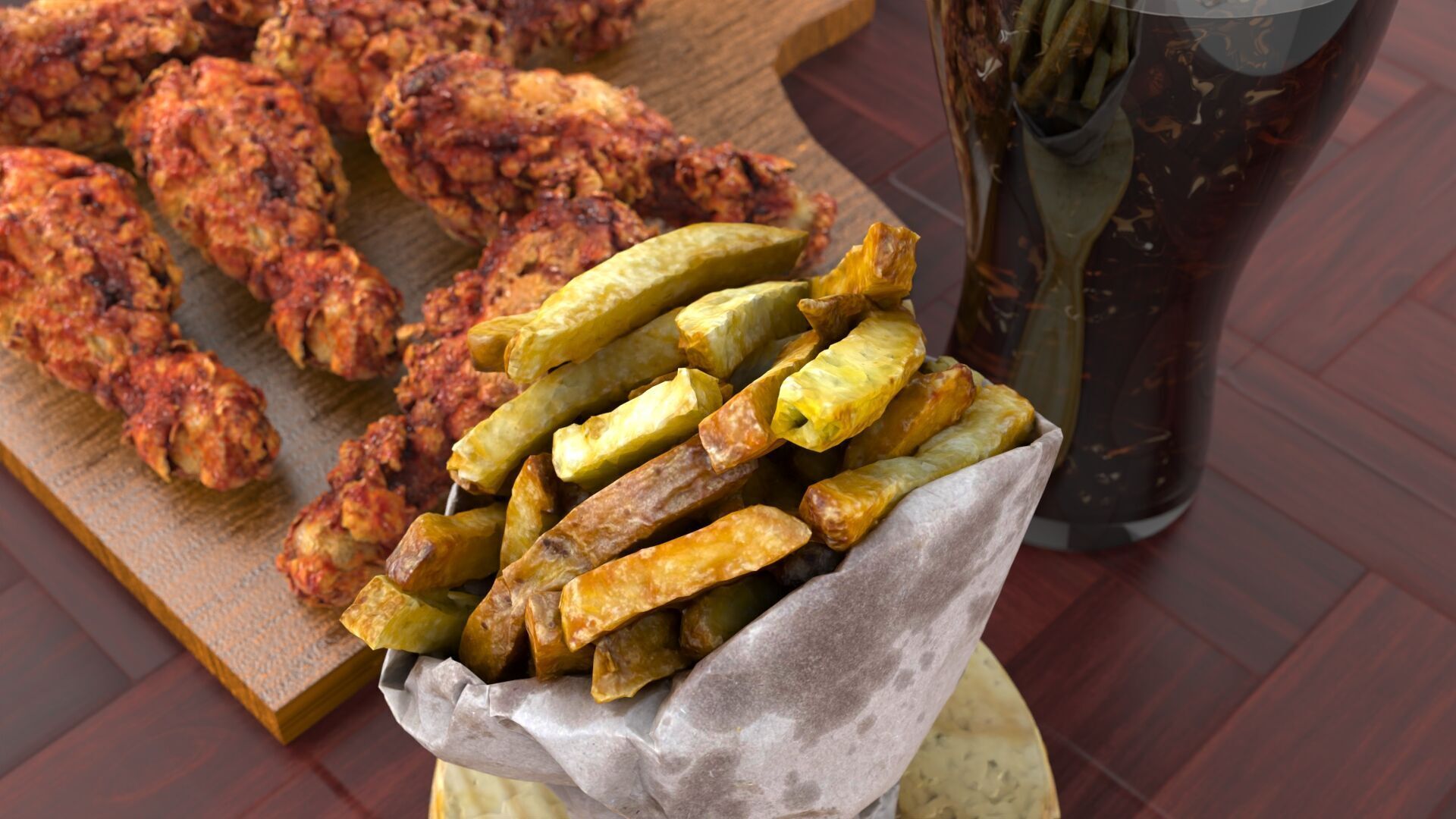 Realistic Fried Chicken Meal 3D model_18