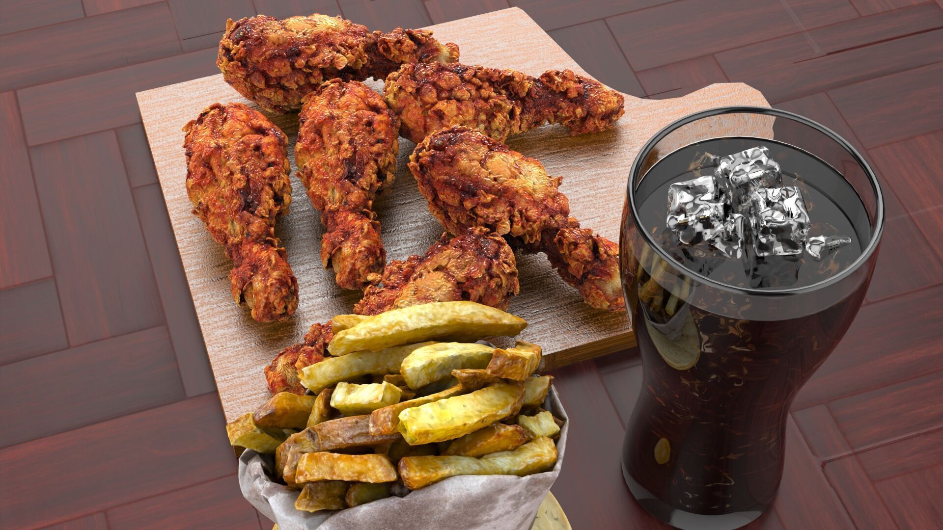 Realistic Fried Chicken Meal 3D model_4