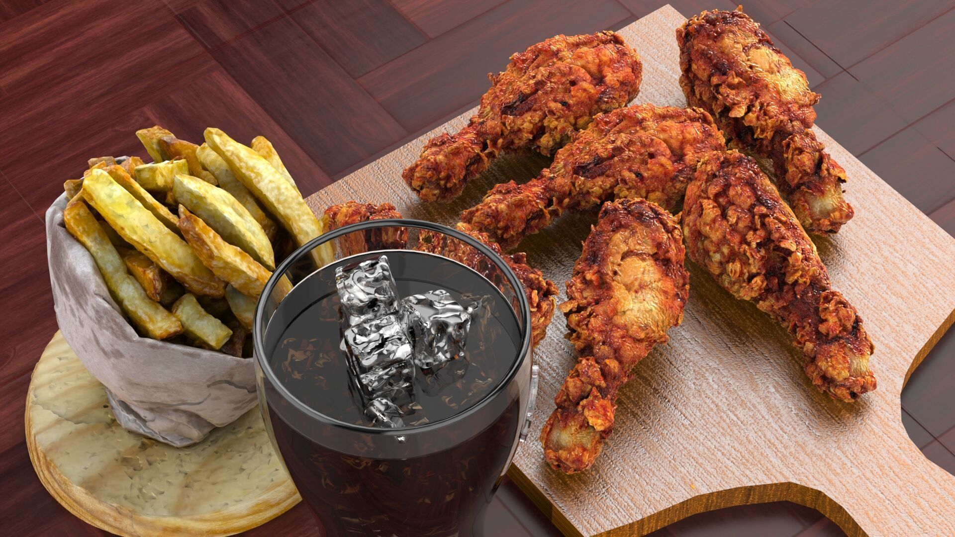 Realistic Fried Chicken Meal 3D model_8