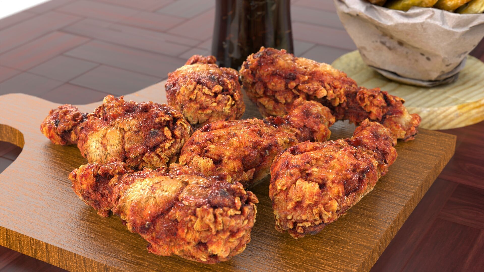 Realistic Fried Chicken Meal 3D model_5