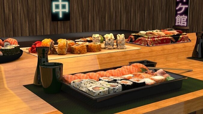 Realistic Sushi Platter 3D model 7
