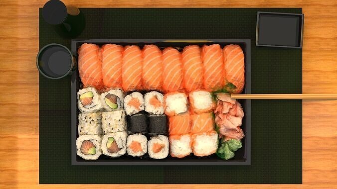 Realistic Sushi Platter 3D model 2