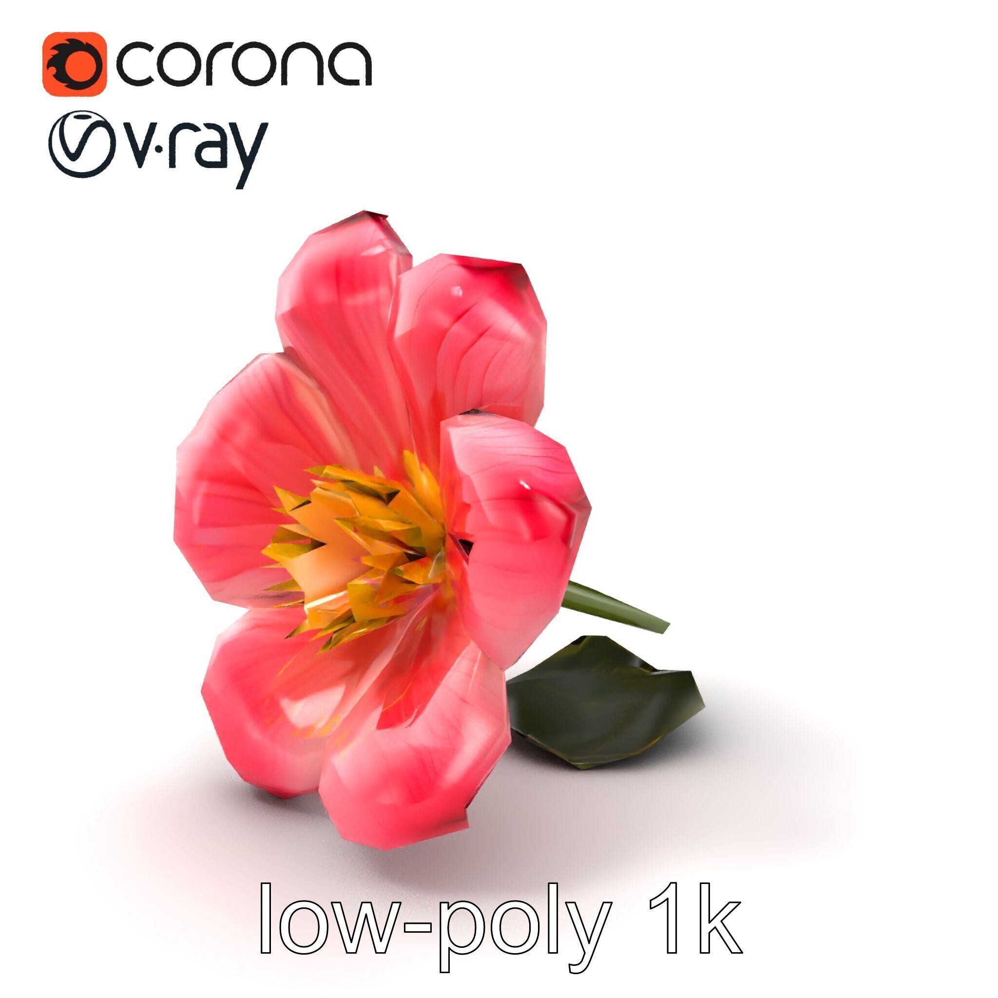 Delicate Pink Blossom Flower model pack Low-poly 3D model_5