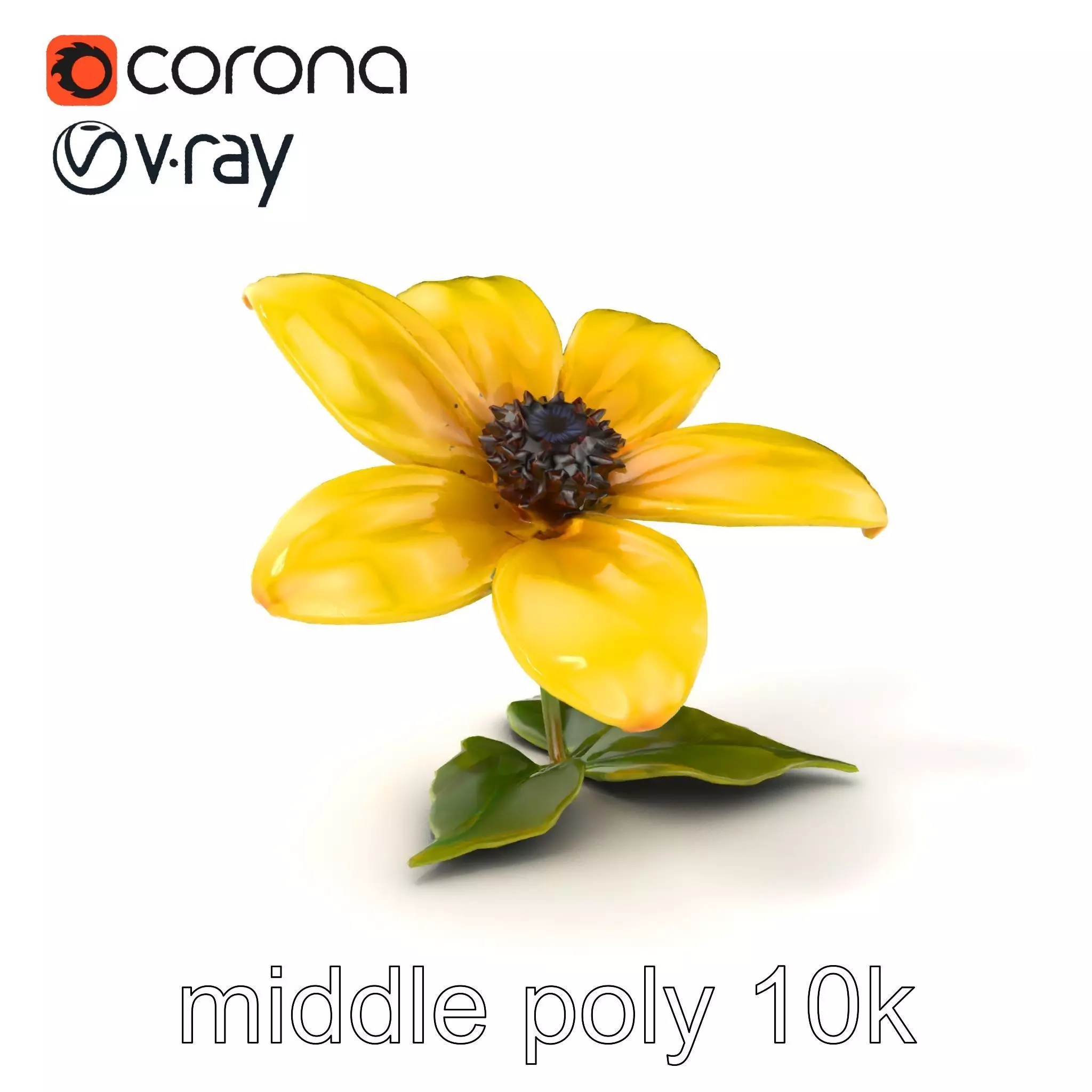 Bright Yellow Petal Flower Realistic model pack Low-poly 3D model_0